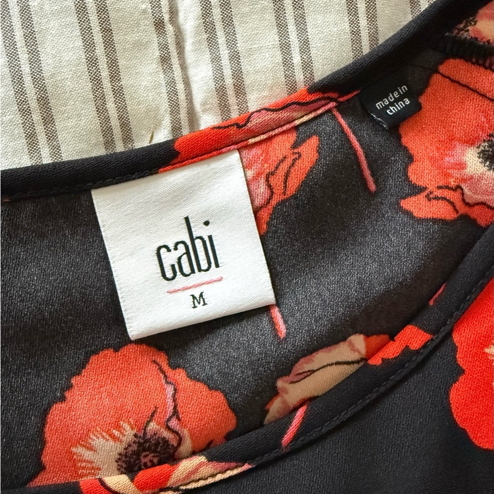 CAbi Black Top with Red Poppy Floral Print - Picture 9 of 11